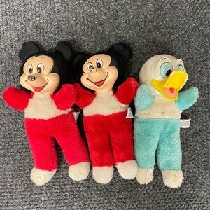 Vintage lot WDW Mickey Mouse and Donald Duck rubber face plush 60s 50s Plush